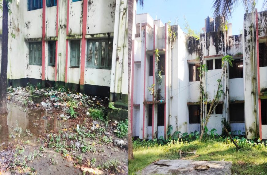 কাউনিয়া উপজেলা ক্যাম্পাসে দেয়ালে গাছ, চারপাশে&hellip;